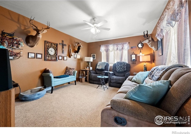 562 E St, Hillrose, CO 80733 - carpeted living room with a ceiling fan