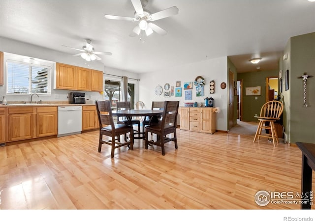 562 E St, Hillrose, CO 80733 - dining space featuring ceiling fan, light wood-type flooring, and plenty of natural light