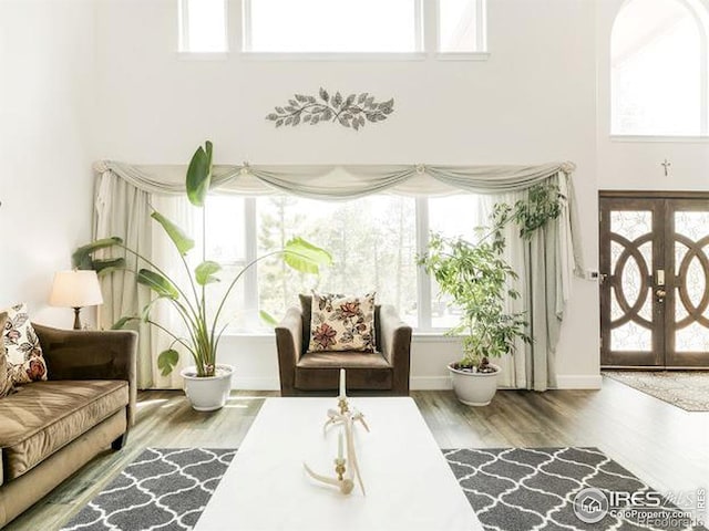 12023 Coal Creek Heights Dr, Golden, CO 80403 - interior space featuring a high ceiling, wood finished floors, and plenty of natural light