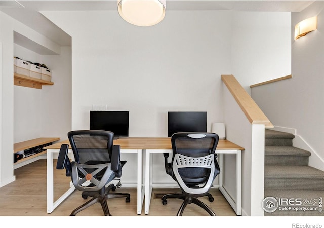 office area with wood finished floors