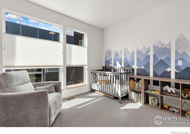 carpeted bedroom with visible vents