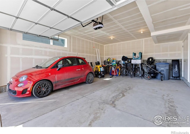 garage with a garage door opener