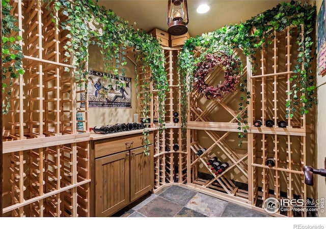 wine room featuring stone tile flooring