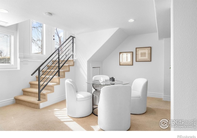 3380 Longwood Ave, Boulder, CO 80305 - dining space featuring recessed lighting, stairs, baseboards, and carpet floors
