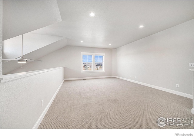4300 Ardglass Ln, Timnath, CO 80547 - bonus room with recessed lighting, carpet flooring, baseboards, vaulted ceiling, and ceiling fan