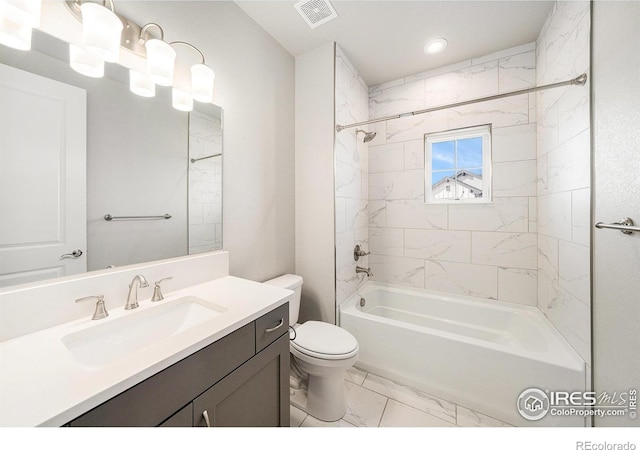 4300 Ardglass Ln, Timnath, CO 80547 - bathroom featuring marble finish flooring, vanity, bathtub / shower combination, toilet, and recessed lighting