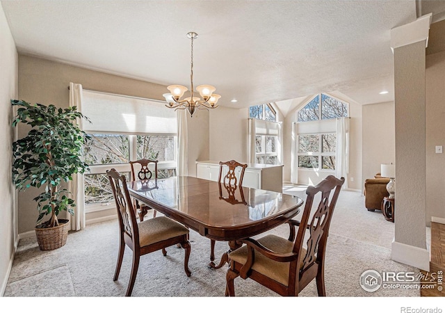 2409 Denby Ct, Fort Collins, CO 80526 - carpeted dining space with a chandelier, baseboards, a textured ceiling, and recessed lighting