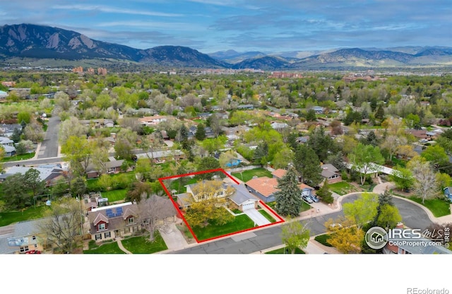 873 Cypress Dr, Boulder, CO 80303 - aerial view of residential area featuring mountains and property boundaries highlighted