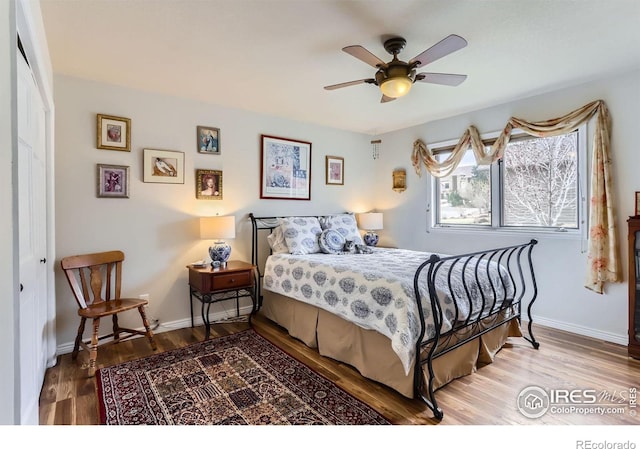 4057 Niblick Dr, Longmont, CO 80503 - bedroom with wood finished floors, baseboards, and ceiling fan