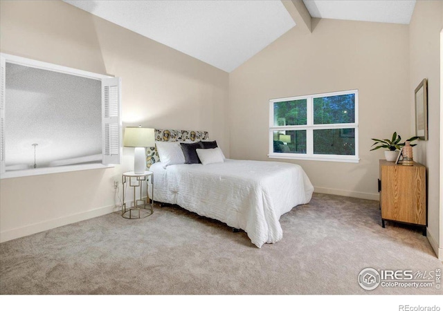 8940 W 80th Dr, Arvada, CO 80005 - carpeted bedroom featuring high vaulted ceiling and beam ceiling
