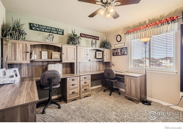 5460 Homeward Dr, Timnath, CO 80547 - office space with ceiling fan, baseboards, and light colored carpet