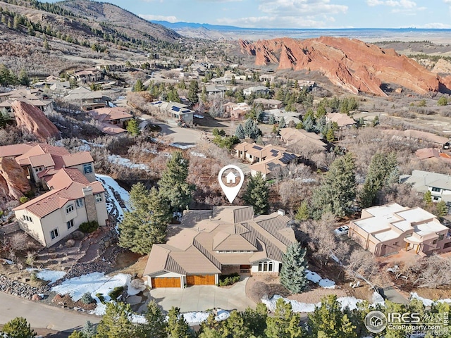 aerial view with a residential view and a mountain view