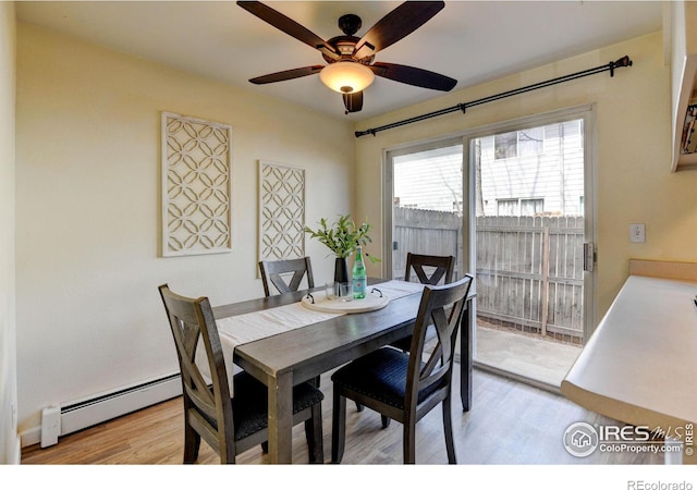 1865 Terry St Unit 3, Longmont, CO 80501 - dining area featuring ceiling fan, light wood-style flooring, and a baseboard heating unit