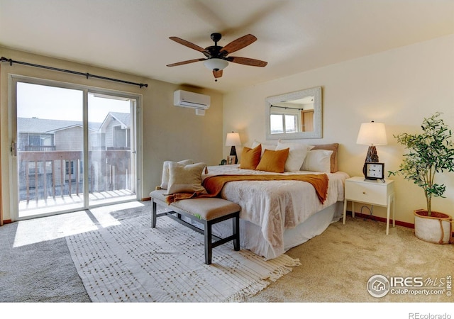 1865 Terry St Unit 3, Longmont, CO 80501 - bedroom with carpet flooring, an AC wall unit, access to outside, and baseboards