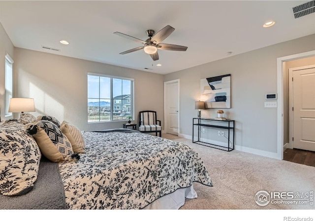 38 Morgan Cir S, Erie, CO 80516 - bedroom featuring carpet, recessed lighting, ceiling fan, and baseboards