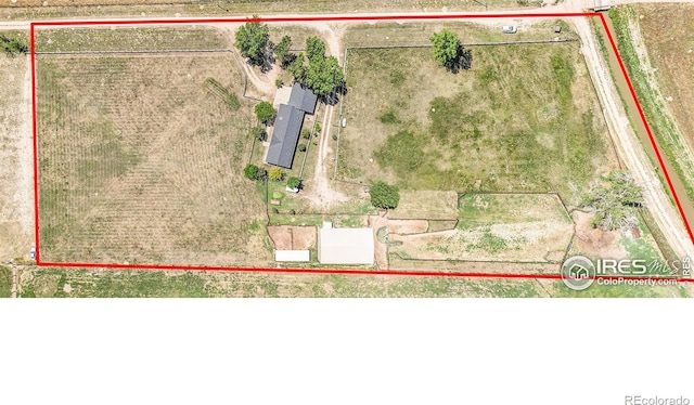 24505 County Road 53, Kersey, CO 80644 - aerial view of property and surrounding area featuring property parcel outlined