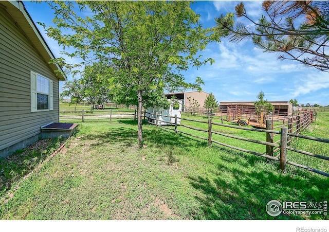 24505 County Road 53, Kersey, CO 80644 - view of grassy yard with an outbuilding, an exterior structure, and a view of countryside