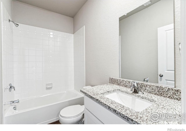 974 Cascade Falls St, Severance, CO 80550 - full bathroom with vanity, tub / shower combination, and a textured wall
