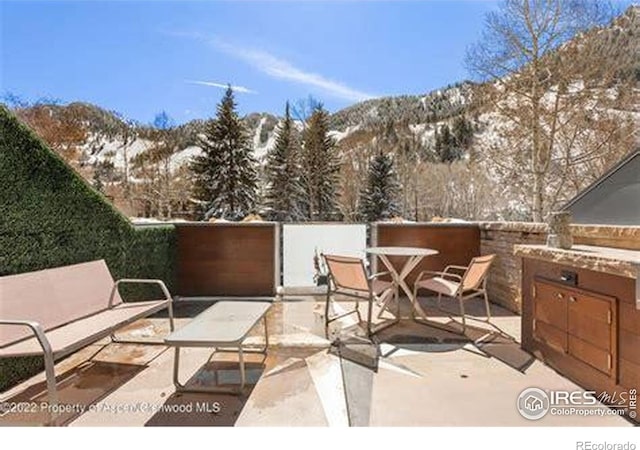 100 E Cooper Ave E Unit 7, Aspen, CO 81611 - view of patio / terrace with a mountain view and an outdoor kitchen