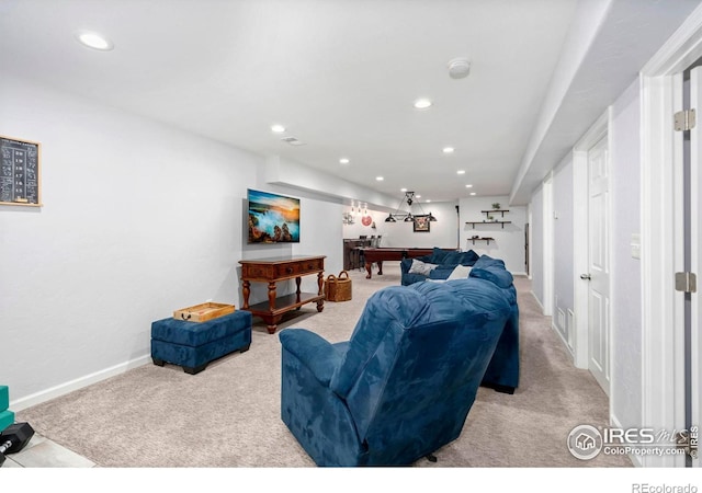2747 Dafina Dr, Loveland, CO 80537 - living area featuring pool table, recessed lighting, baseboards, and light colored carpet