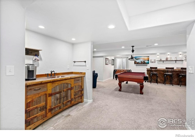 2747 Dafina Dr, Loveland, CO 80537 - playroom with carpet, recessed lighting, pool table, a sink, and wet bar