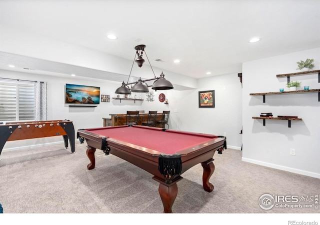 2747 Dafina Dr, Loveland, CO 80537 - game room with carpet floors, a dry bar, recessed lighting, and pool table