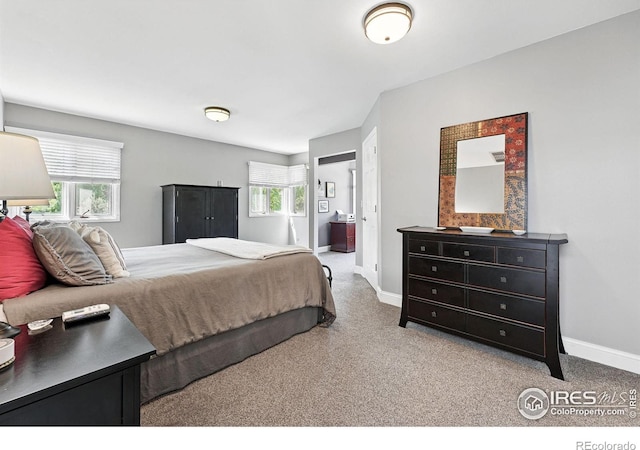 6850 Frying Pan Rd, Boulder, CO 80301 - bedroom featuring carpet, multiple windows, baseboards, and connected bathroom