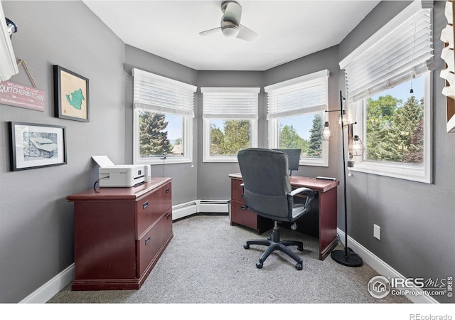 6850 Frying Pan Rd, Boulder, CO 80301 - carpeted office featuring healthy amount of natural light, baseboards, a ceiling fan, and baseboard heating