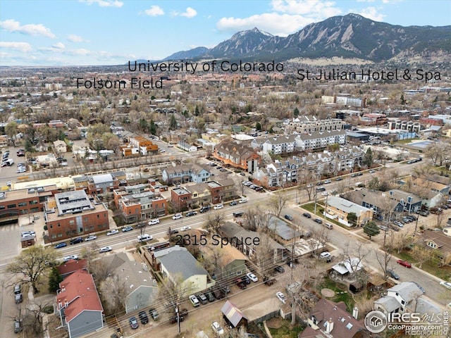 birds eye view of property with a mountain view and a residential view