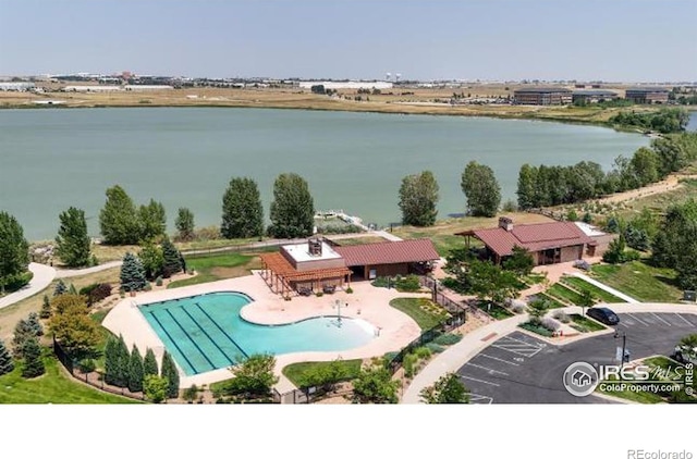 2449 Trio Falls Dr, Loveland, CO 80538 - birds eye view of property with a water view