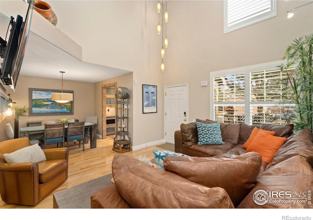 5125 Stetson Creek Ct Unit D, Fort Collins, CO 80528 - living area with wood finished floors, a high ceiling, and baseboards