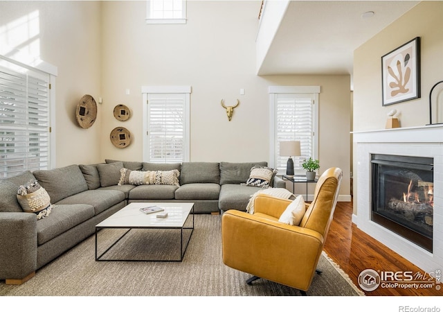 301 Indian Peaks Trl W, Lafayette, CO 80026 - living room with a glass covered fireplace and wood finished floors