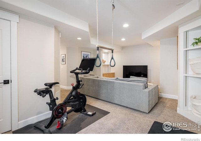 301 Indian Peaks Trl W, Lafayette, CO 80026 - workout room with carpet floors, recessed lighting, and baseboards