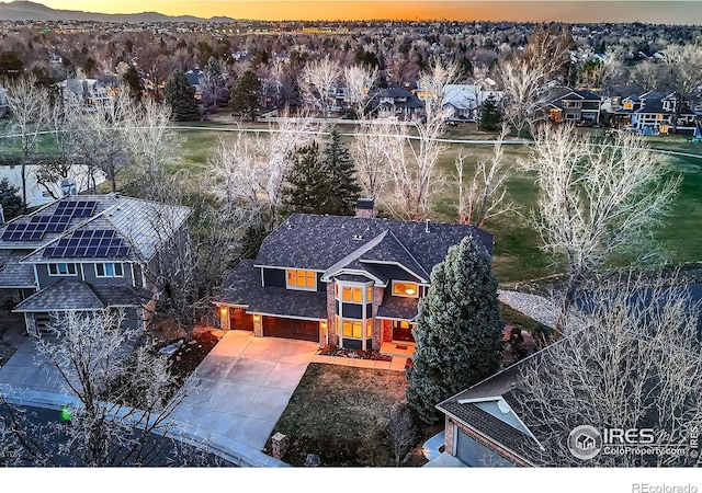 aerial view with a residential view