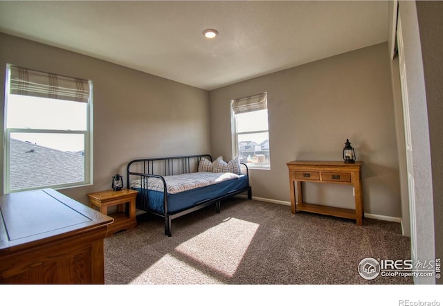 bedroom featuring baseboards and carpet