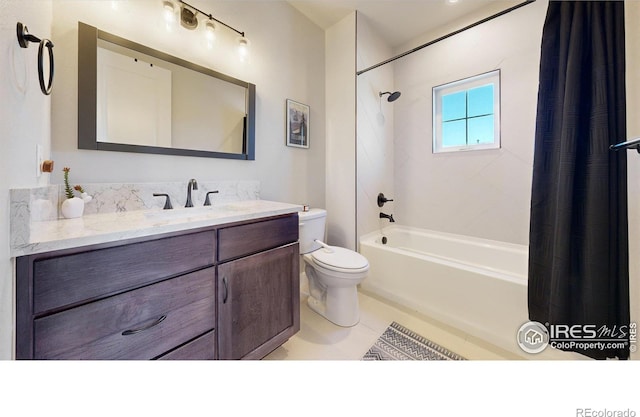 1563 Stoneseed St, Berthoud, CO 80513 - full bath featuring vanity, toilet, tile patterned flooring, and shower / tub combo