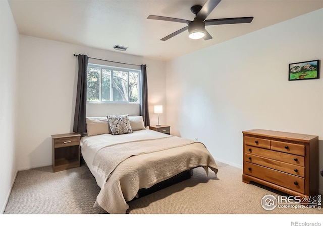 3790 Iris Ave Unit B, Boulder, CO 80301 - bedroom featuring baseboards, visible vents, ceiling fan, and carpet