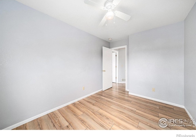 584 Sunwood Dr, Loveland, CO 80538 - spare room featuring baseboards, ceiling fan, and light wood-style floors