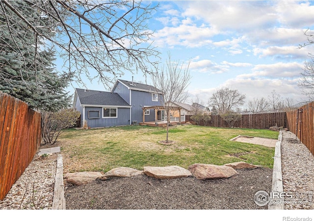 584 Sunwood Dr, Loveland, CO 80538 - view of yard featuring a fenced backyard and a pergola
