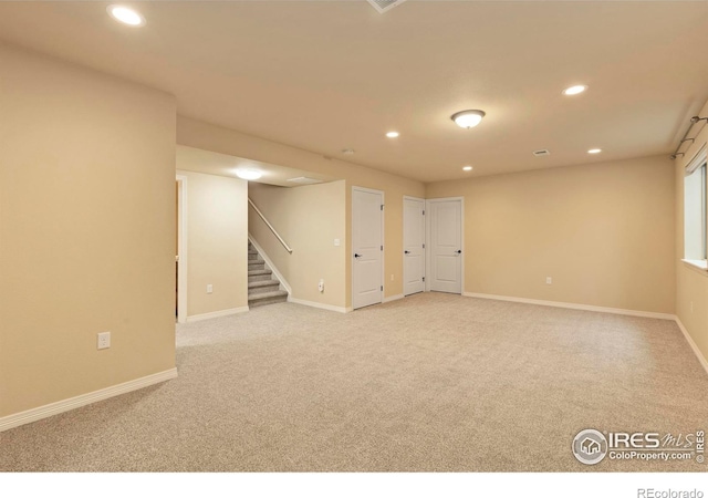 1827 Prairie Ridge Dr, Fort Collins, CO 80526 - finished basement featuring carpet flooring, baseboards, stairs, and recessed lighting