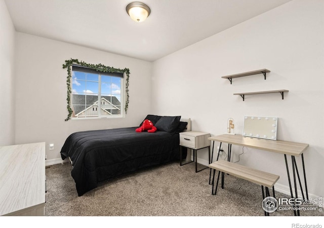 bedroom with baseboards and carpet floors