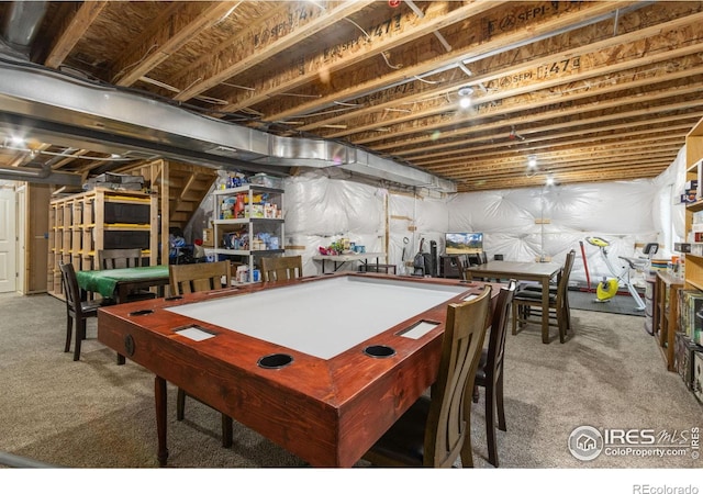 game room featuring billiards and carpet