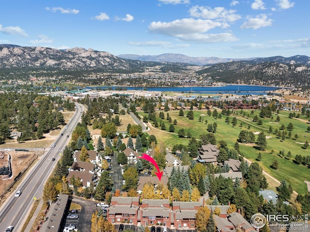 1010 S Saint Vrain Ave S, Estes Park, CO 80517 - aerial view of property and surrounding area with a water and mountain view and a main thoroughfare