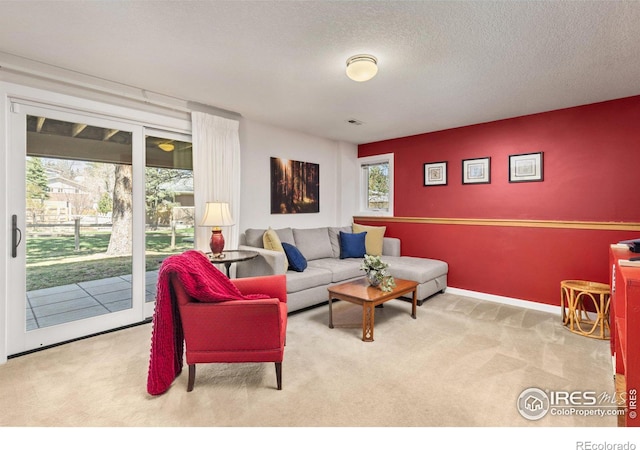 1117 Barberry Ct, Boulder, CO 80305 - living room featuring carpet flooring, a textured ceiling, and baseboards
