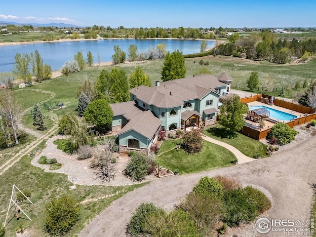 4514 Hoot Owl Dr, Berthoud, CO 80513 - view from above of property with a large body of water and a pool