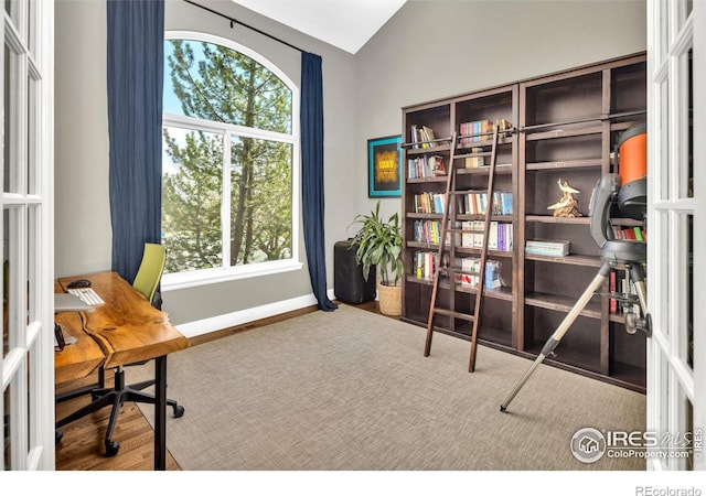 501 W Linden St, Louisville, CO 80027 - office space with baseboards, vaulted ceiling, and wood finished floors