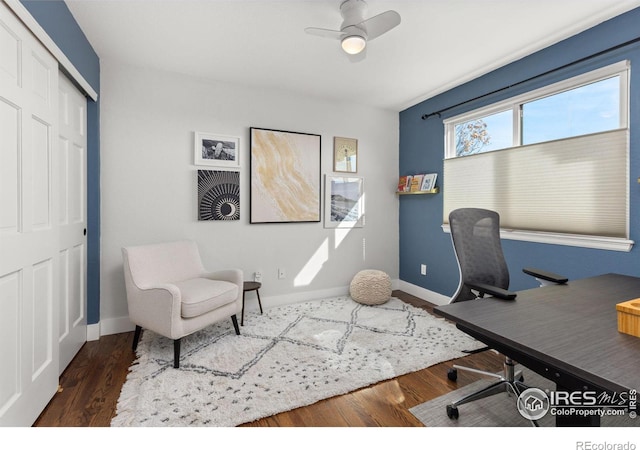 501 W Linden St, Louisville, CO 80027 - home office with baseboards, ceiling fan, and wood finished floors