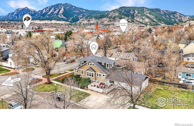 birds eye view of property featuring a residential view and a mountain view