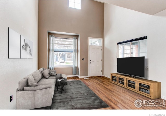 828 Kane Dr Unit 35, Longmont, CO 80501 - living room with wood finished floors, plenty of natural light, baseboards, and a high ceiling