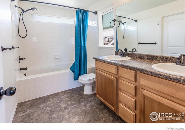 2113 Day Spring Dr, Windsor, CO 80550 - bathroom with tiled shower / bath combo, toilet, and double vanity